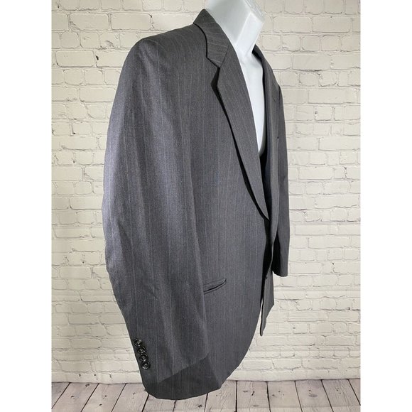Stafford USA Made Gray Blue 100% Wool Striped 2 Button Jacket Blazer Men’s 42S - Picture 2 of 12